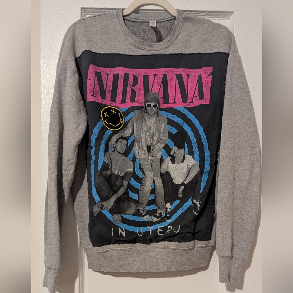 NIRVANA Graphic Crewneck Sweater - Gray and Black